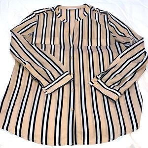 Calvin Klein 100% Polyester Striped Shirt Size Medium